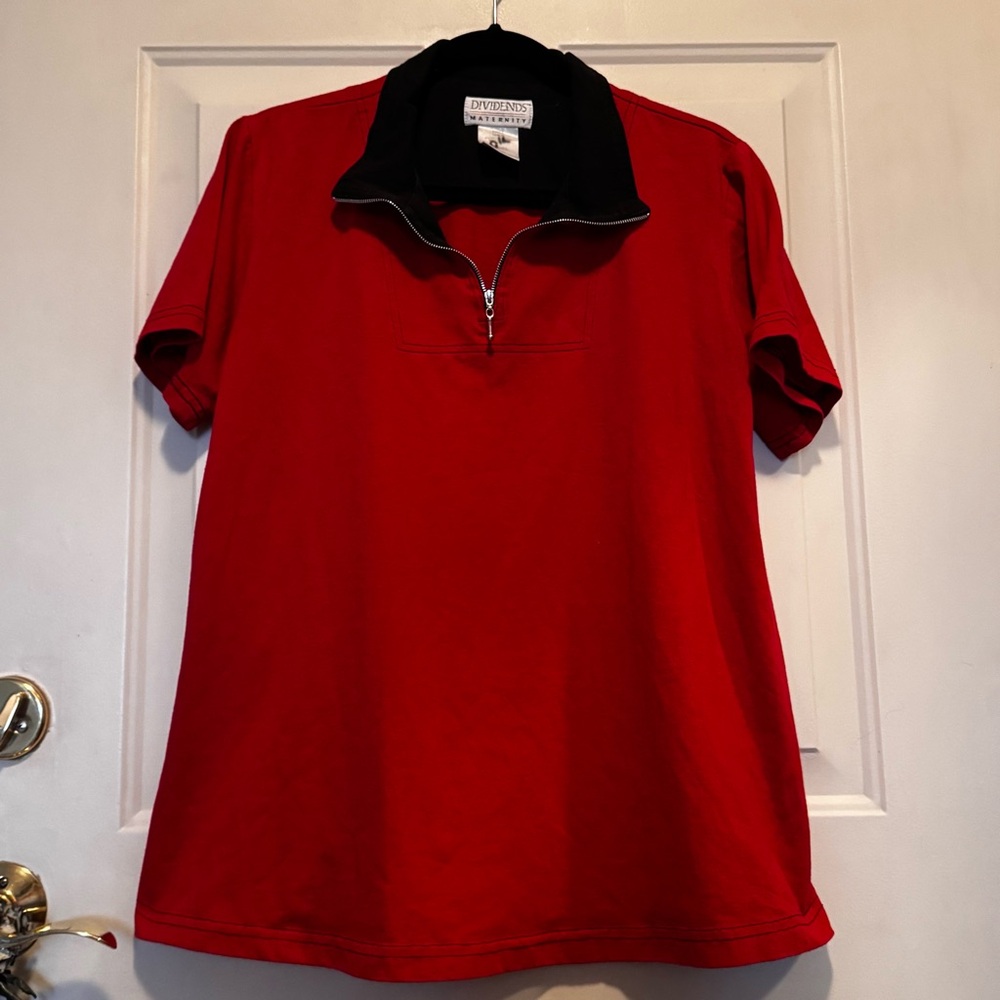 Dividends Maternity Red & Black 1/4 Zip Shirt Top